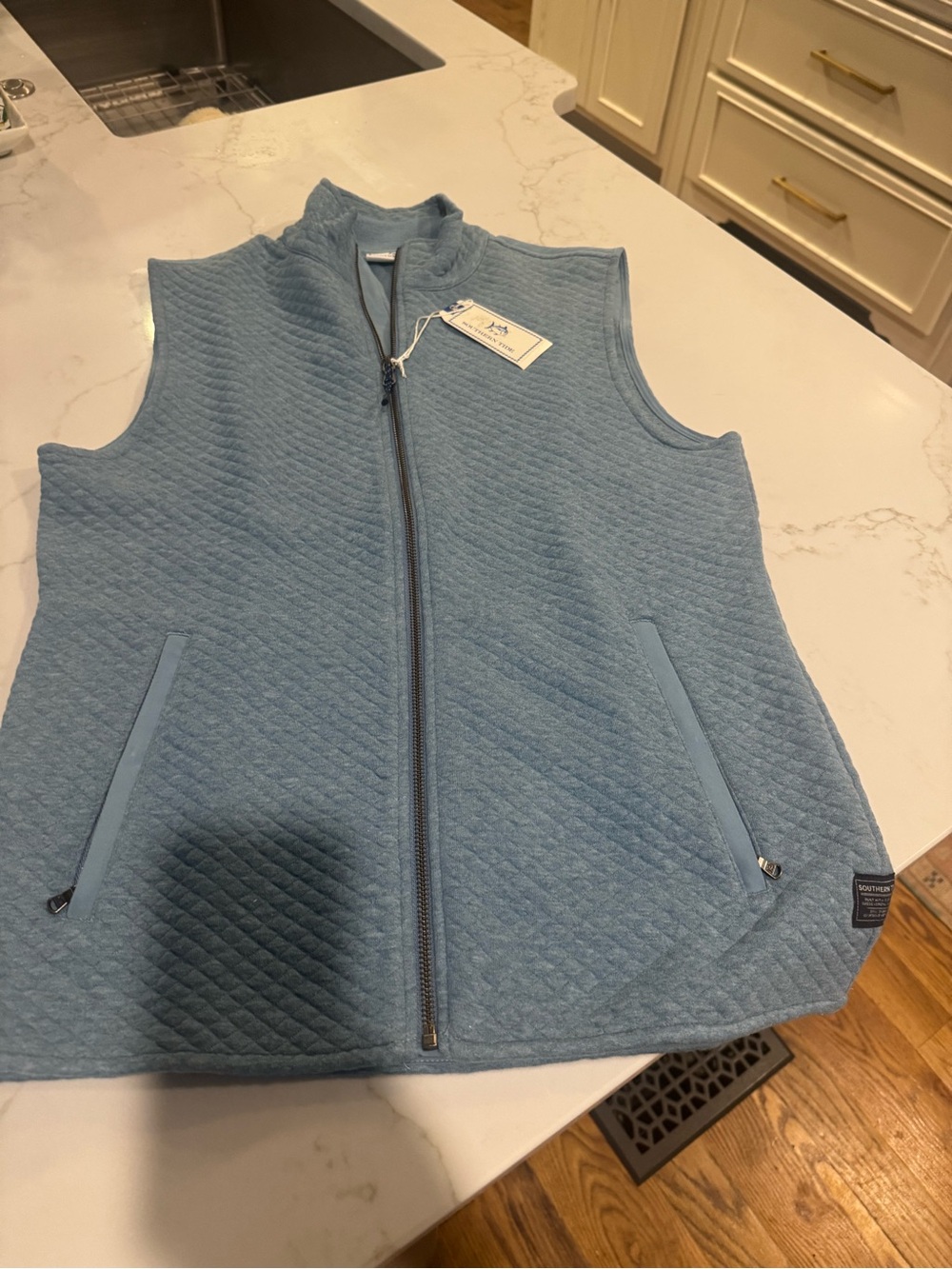 Southern Tide Quilted Light Blue Zip Vest